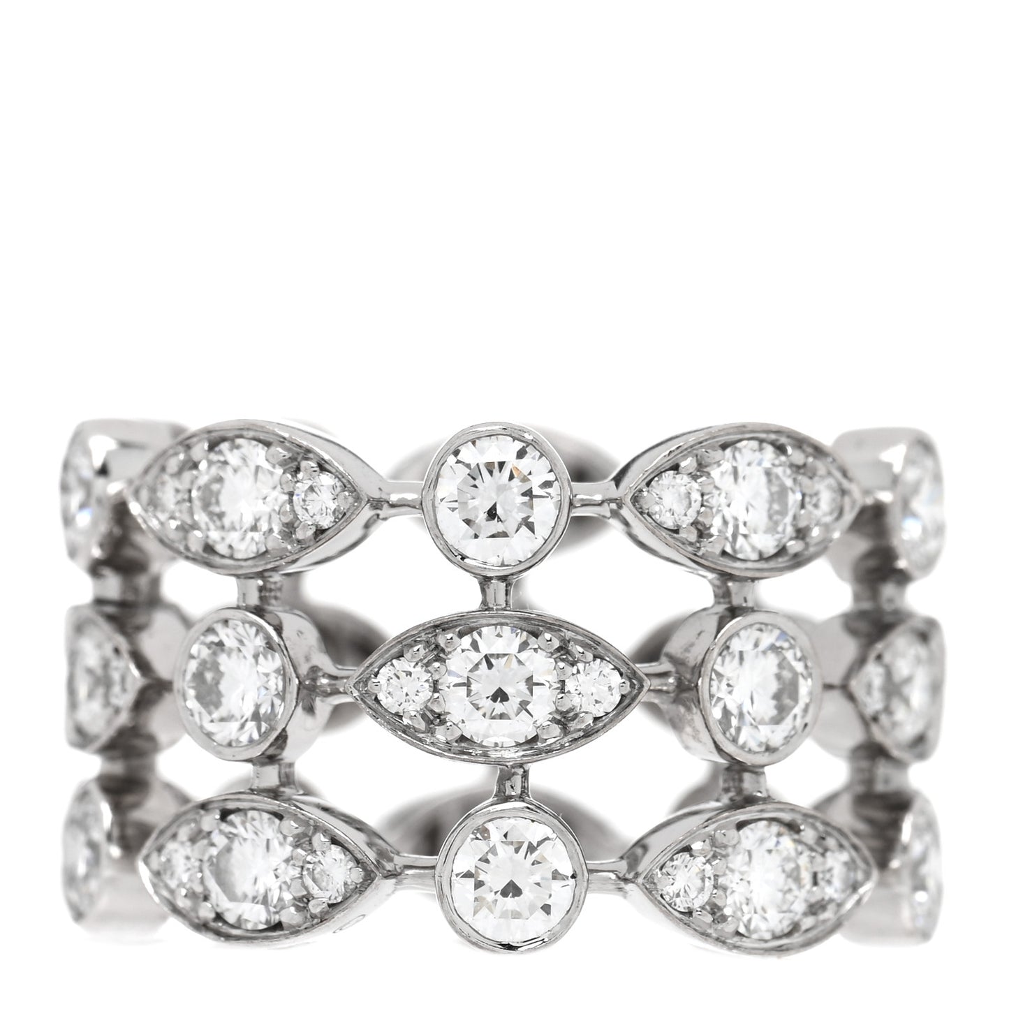 18K White Gold Diamond Diadea 3 Row Ring 54 7