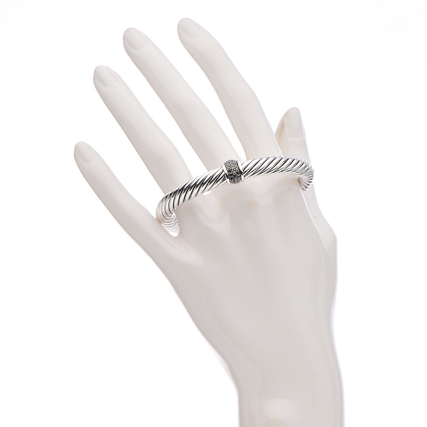 David Yurman Sterling Silver Black Diamond 7mm Cable Classics Station Bracelet 2 of 5