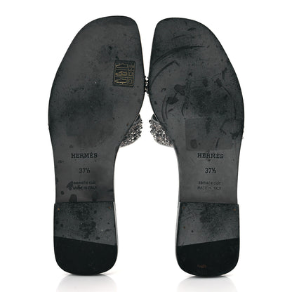 Hermes Velvet Goatskin Crystal Beads Oran Sandals 37.5 Gris Argente 5 of 8