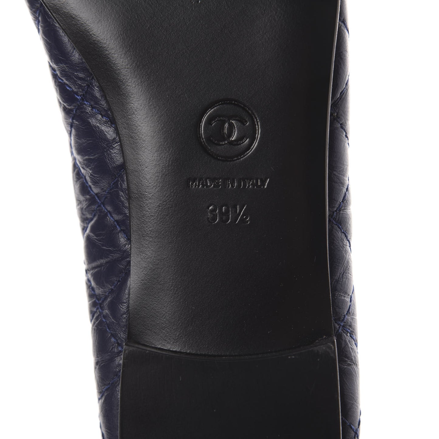 Aged Calfskin Quilted CC Cap Toe Ballerina Flats 39.5 Navy