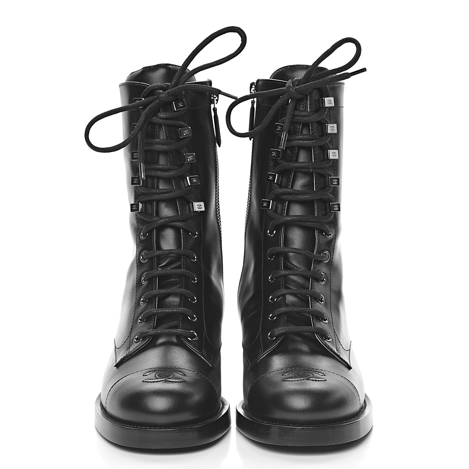 Chanel Calfskin CC Combat Boots 39.5 Black 2 of 9