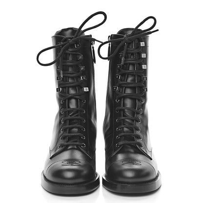 Chanel Calfskin CC Combat Boots 39.5 Black 2 of 9