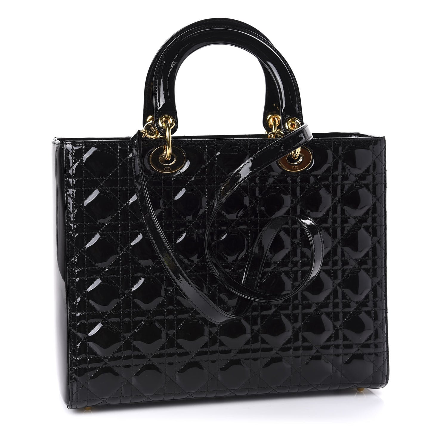 Patent Cannage Large Lady Dior Black