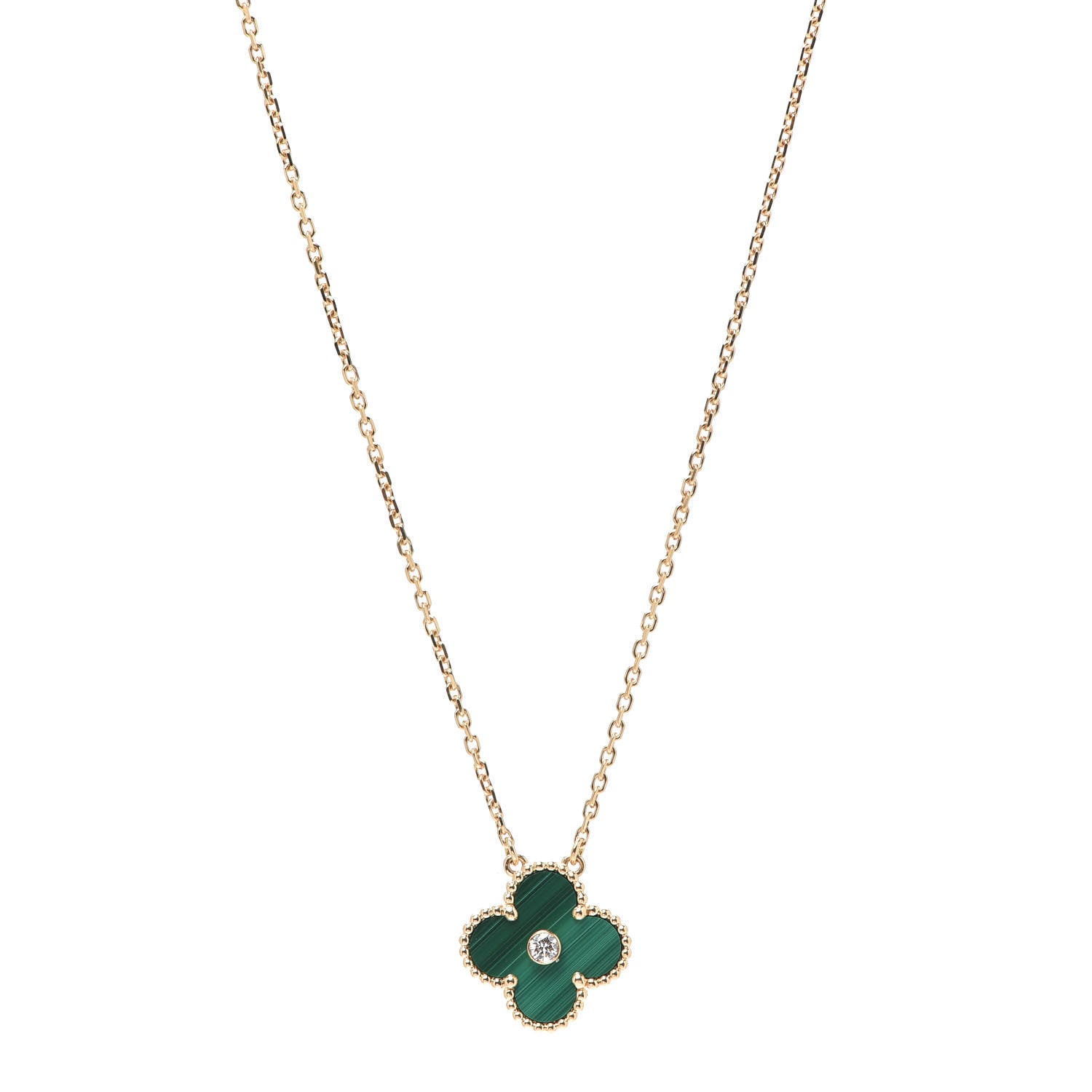Van Cleef & Arpels 18K Yellow Gold Diamond Malachite Vintage Alhambra Pendant Necklace 1 of 6