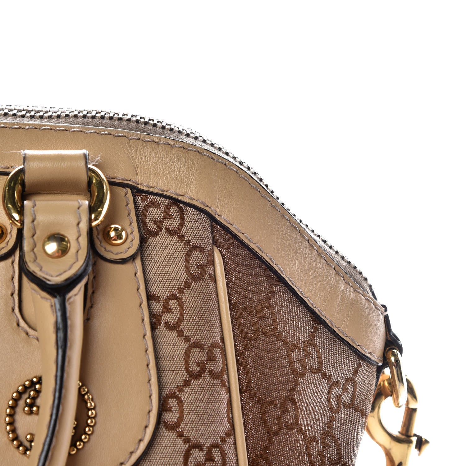 Gucci Monogram Lurex Medium Scarlett Studded Interlocking G Top Handle Bag Bronze 16 of 21