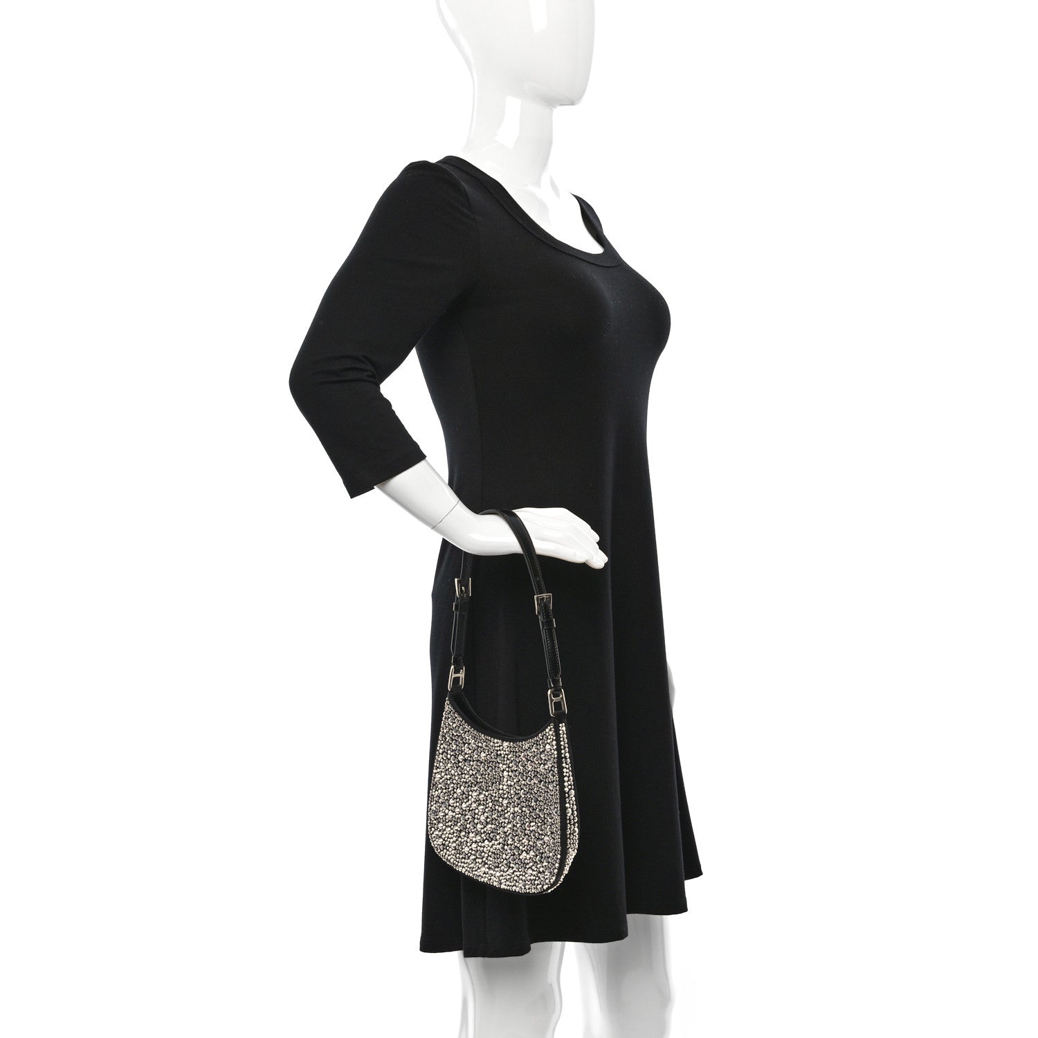 Prada Satin Crystal Cleo Adjustable Strap Shoulder Bag Metal 2 of 9