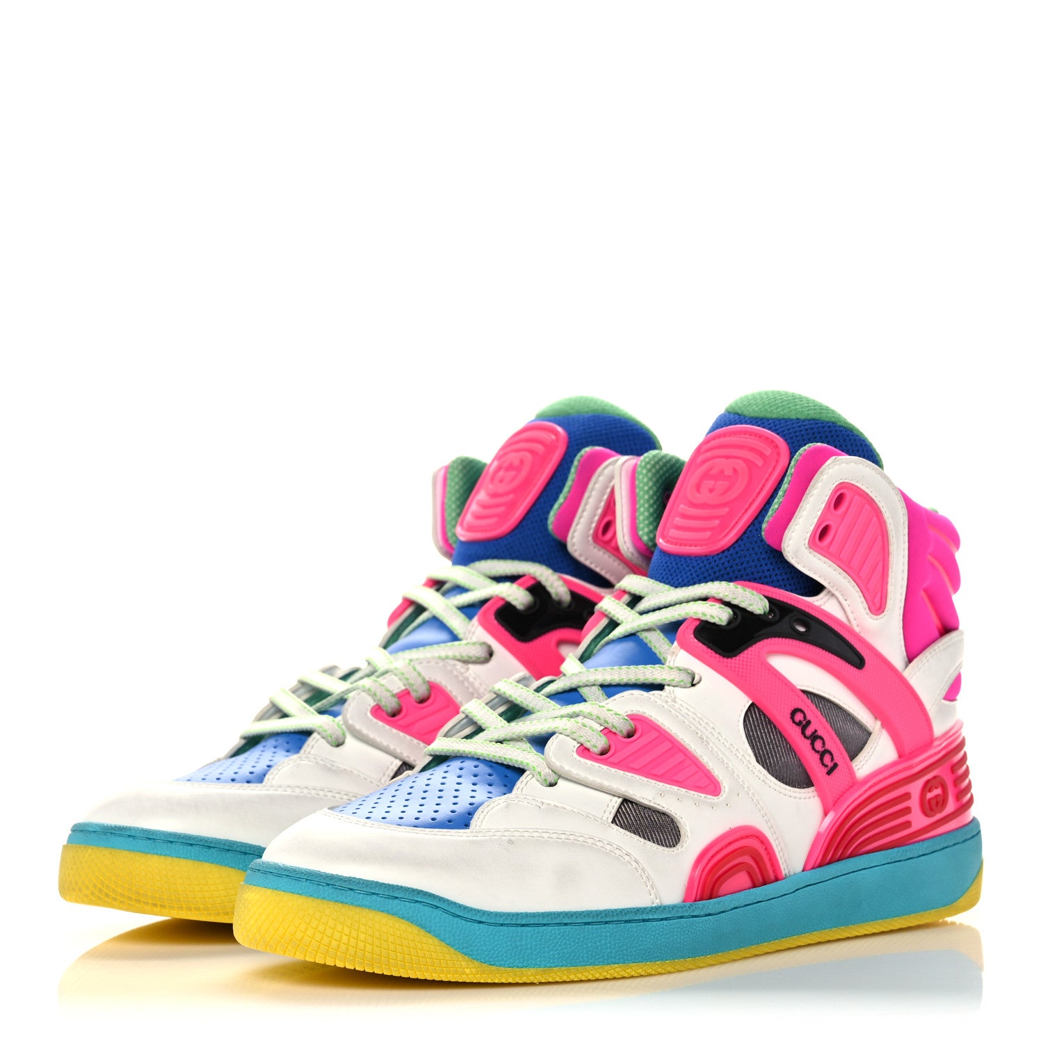 Gucci Demetra Womens Basket High Top Sneakers 41 Great White Bright Splash Loess 3 of 13