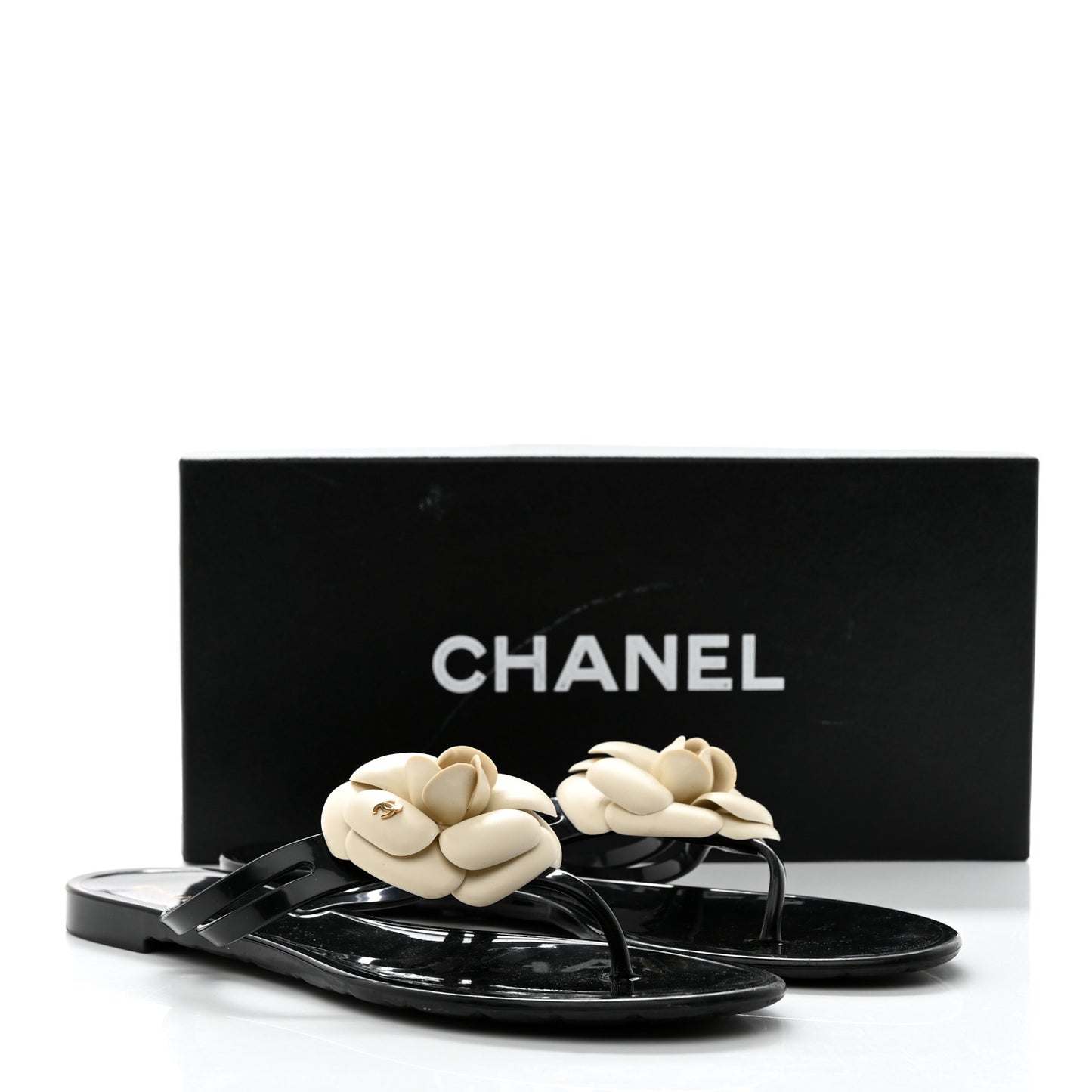 Jelly Camellia Thong Sandals 40 Black Ivory
