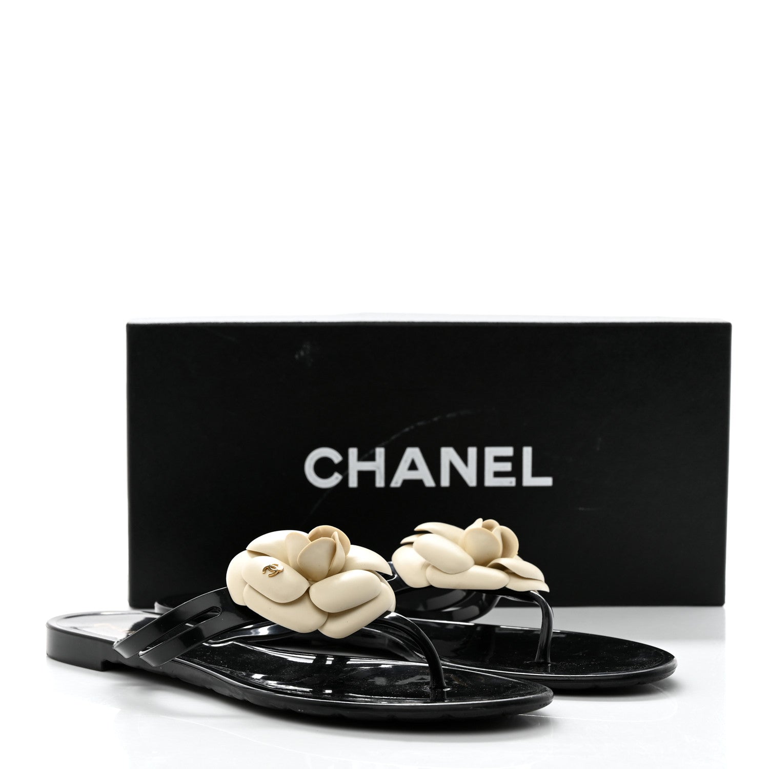 Chanel Jelly Camellia Thong Sandals 40 Black Ivory 8 of 8
