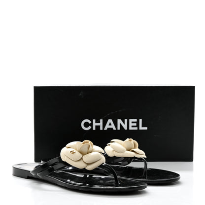 Chanel Jelly Camellia Thong Sandals 40 Black Ivory 8 of 8