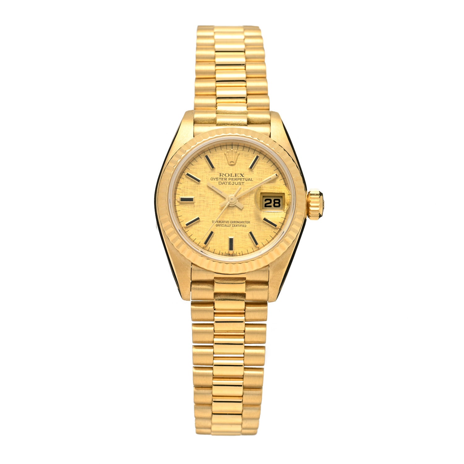 Rolex 18K Yellow Gold 26mm Oyster Perpetual Datejust President Watch Linen 69178 1 of 6