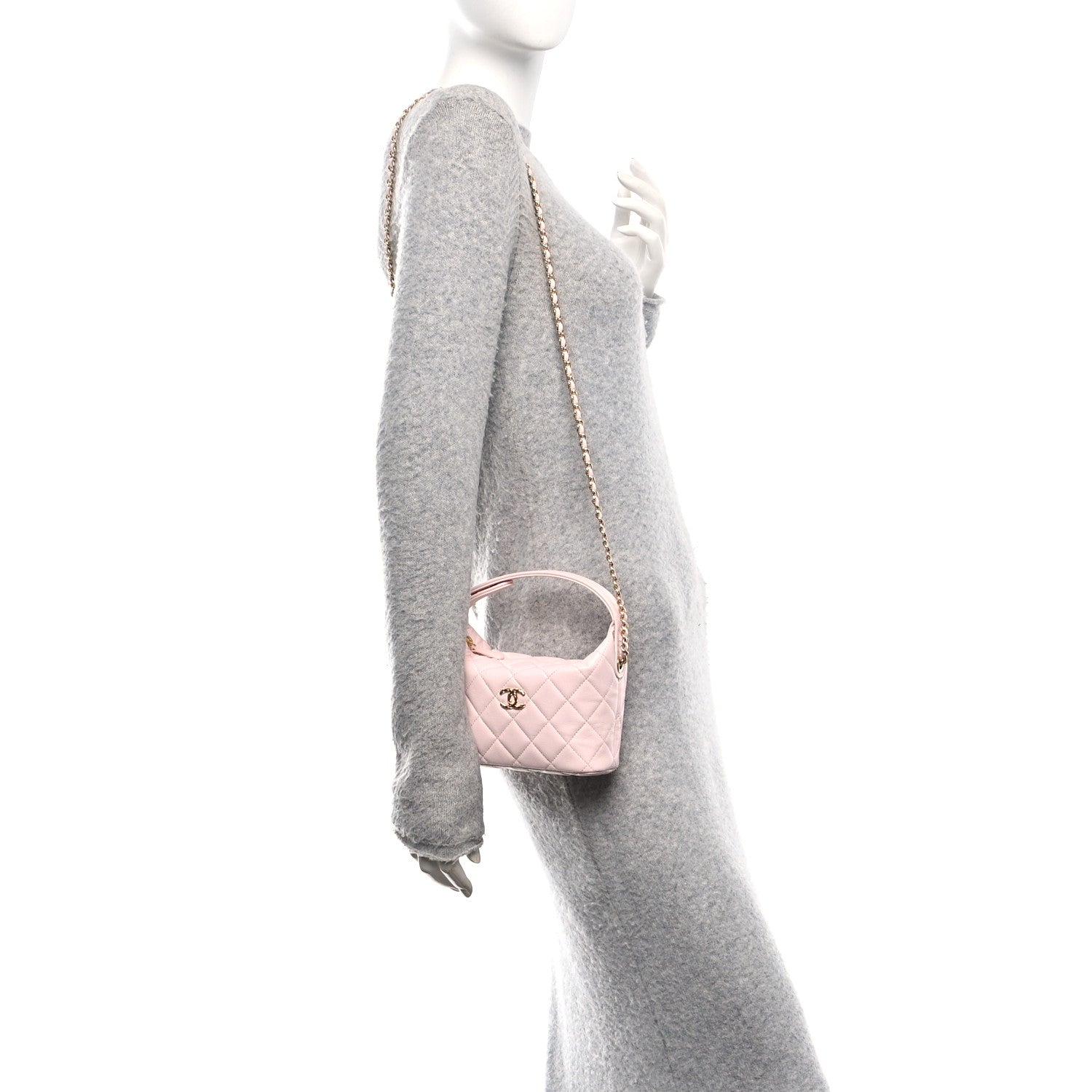 Chanel Shiny Caviar Hobo Clutch With Chain Light Pink 2 of 11