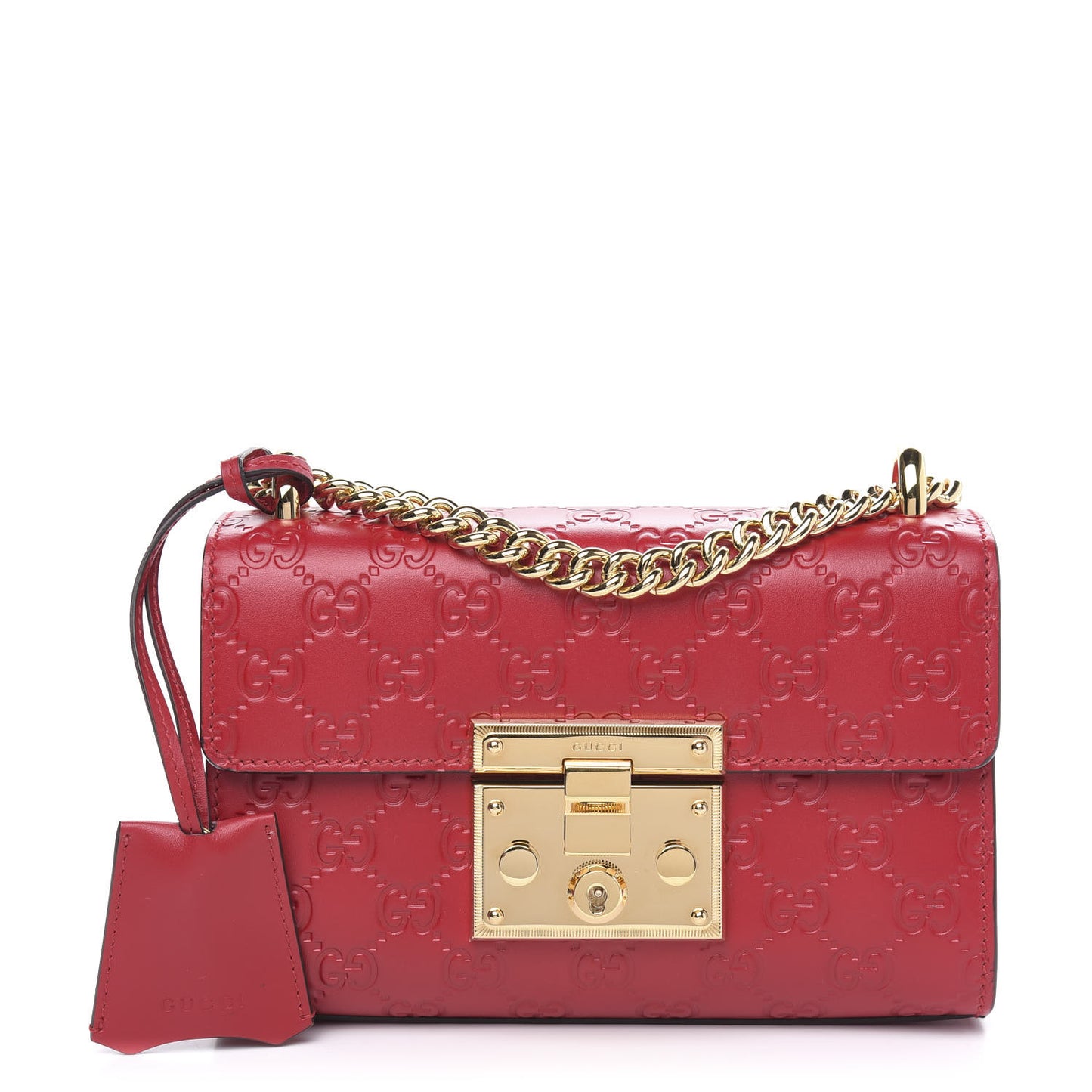 Guccissima Small Padlock Shoulder Bag Hibiscus Red