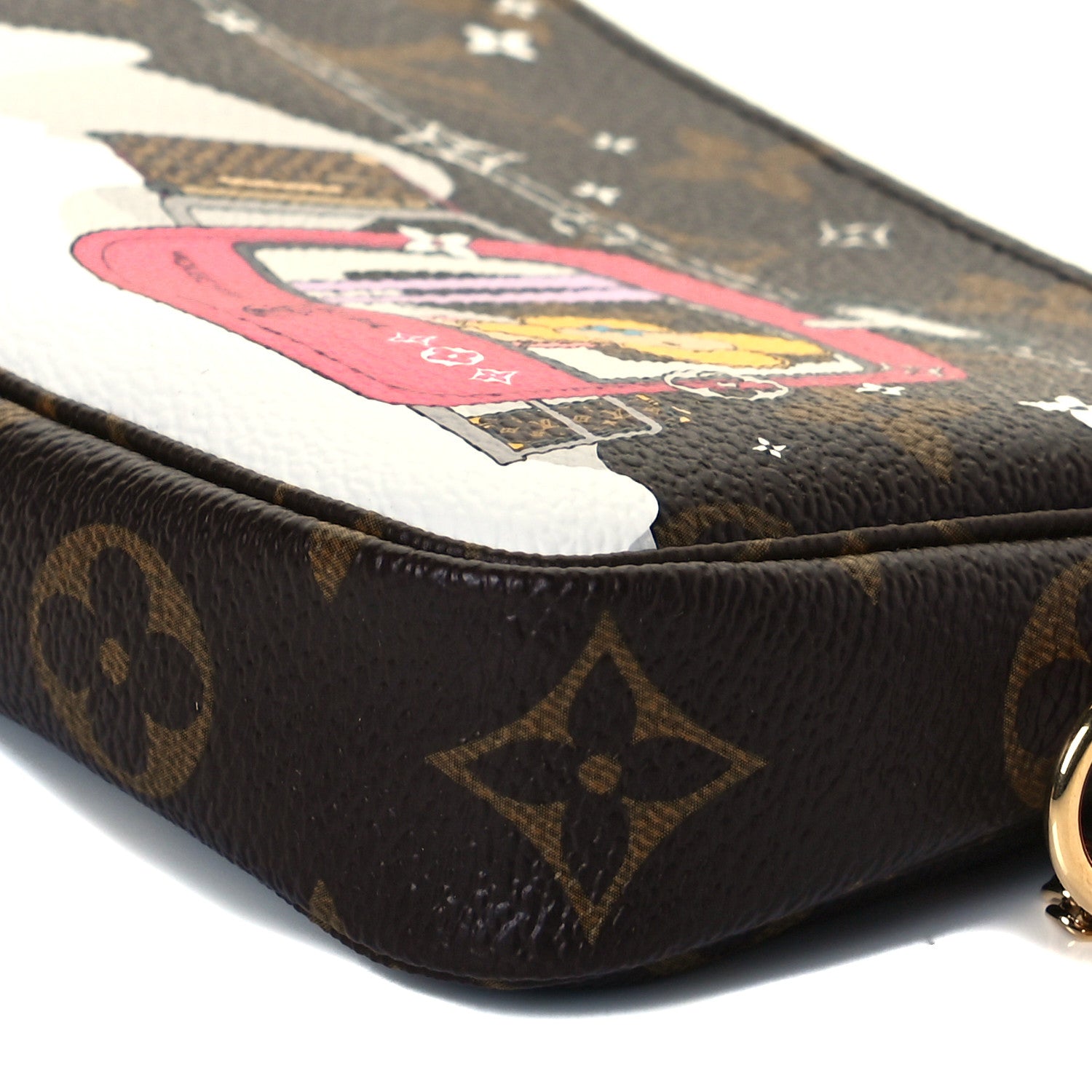 Louis Vuitton Monogram 2019 Christmas Animation Mini Courchevel Pochette Accessories Fuchsia 6 of 7