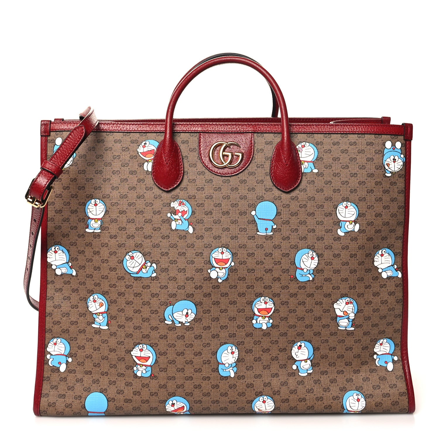 Gucci X DORAEMON Mini Vintage GG Supreme Monogram Large Tote Bag Beige Cherry Red 1 of 14