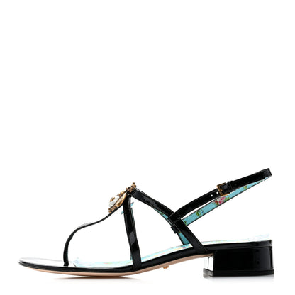 Gucci Patent Calfskin Bee Thong Sandals 37.5 Black 1 of 8