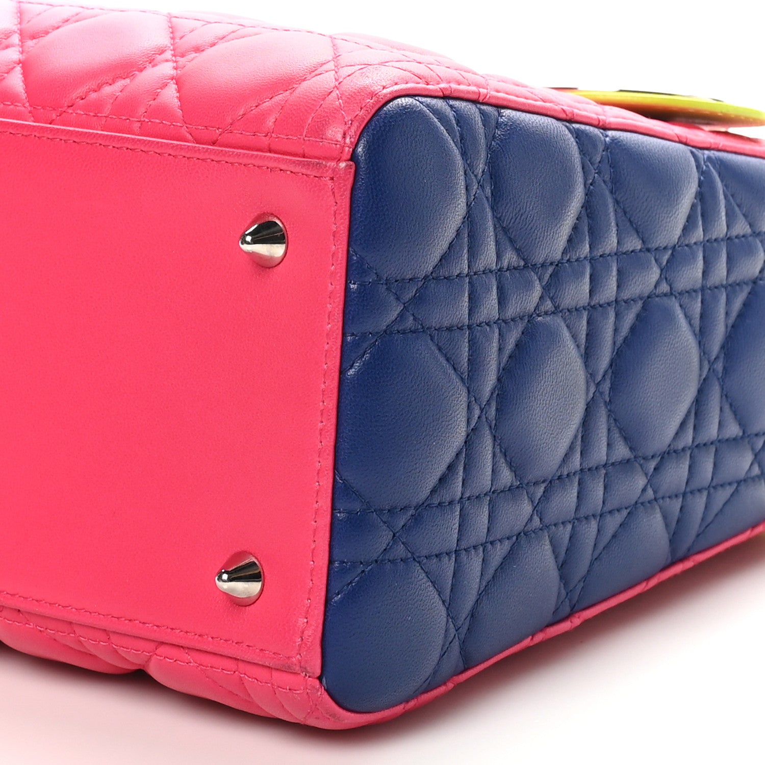 Christian Dior Lambskin Cannage Medium Tri-Color Lady Dior Pink Blue Yellow 10 of 10
