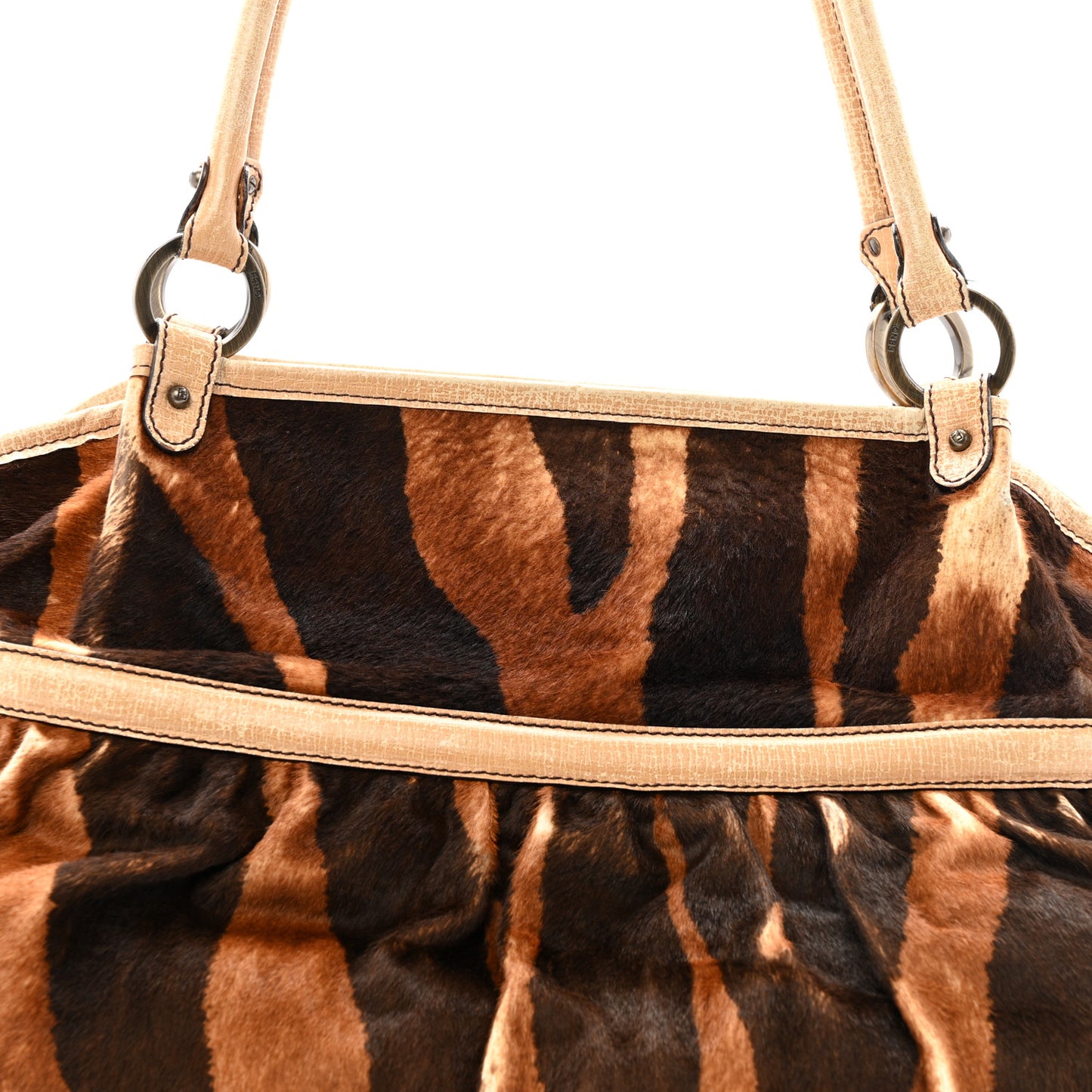 Calf Hair Zebra Print Chef Shopper Tote  White Brown