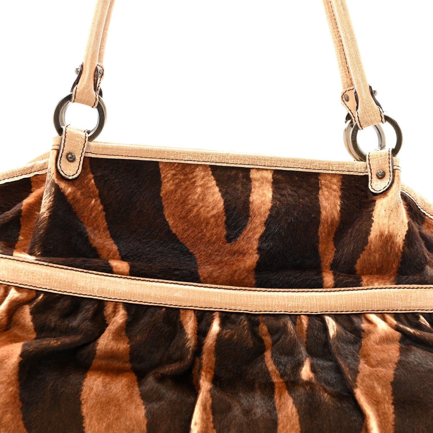 Fendi Calf Hair Zebra Print Chef Shopper Tote  White Brown 8 of 16