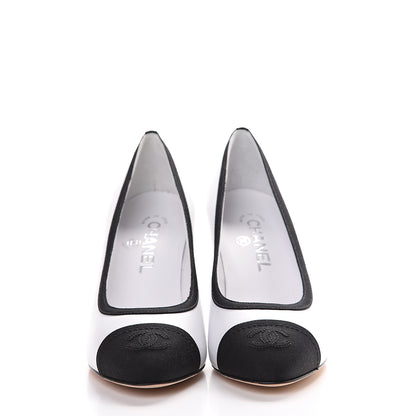 Chanel Lambskin Grosgrain Cap Toe CC Pumps 37 White Black 4 of 9