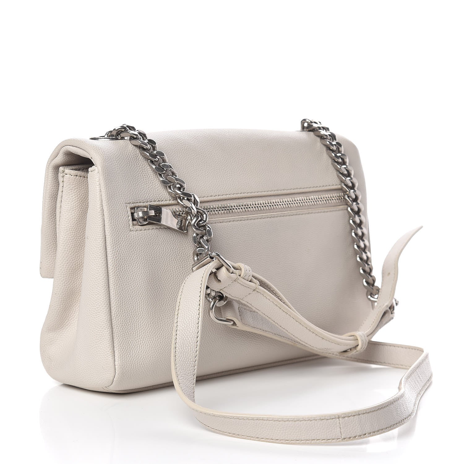 Saint Laurent Grain De Poudre Small West Hollywood Monogram Fold-Over Bag Pearl White 3 of 12