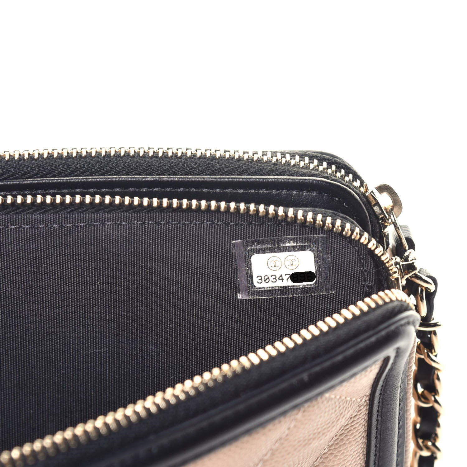 Chanel Caviar Quilted CC Filigree Clutch With Chain Beige Black 7 of 10