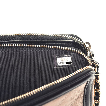 Chanel Caviar Quilted CC Filigree Clutch With Chain Beige Black 7 of 10