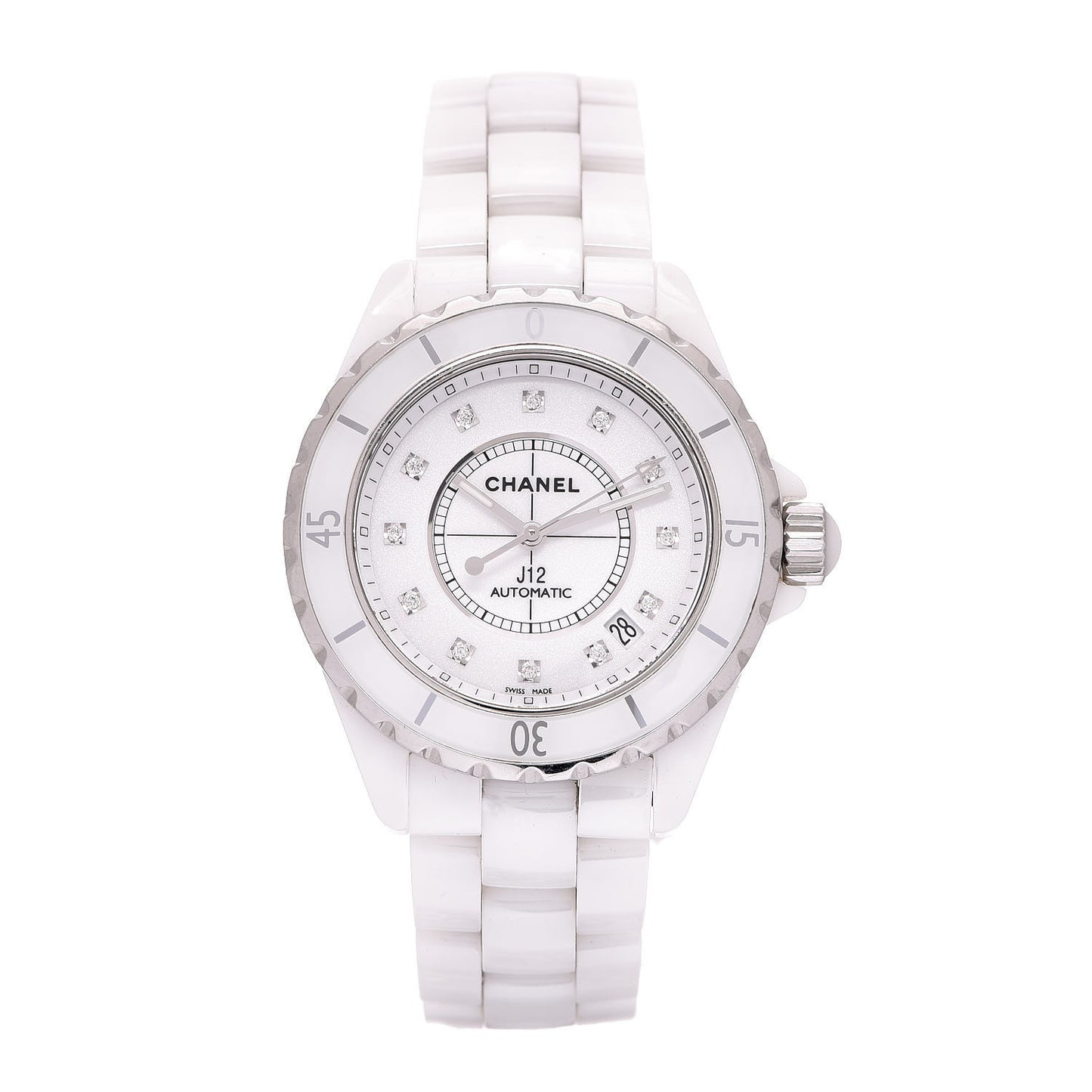 Stainless Steel Ceramic Diamond 38mm J12 Automatic Watch White