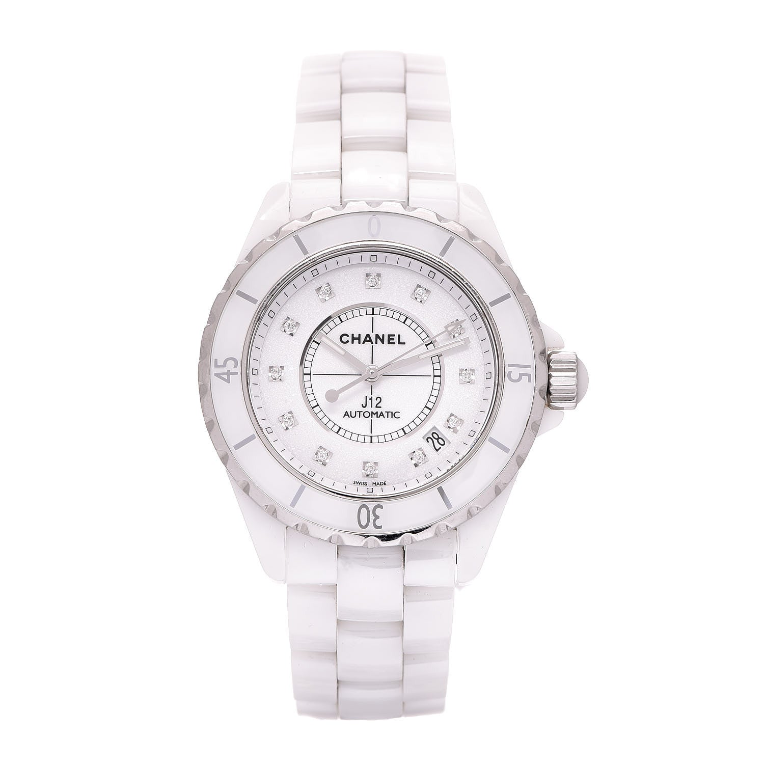 Chanel Stainless Steel Ceramic Diamond 38mm J12 Automatic Watch White 1 of 7