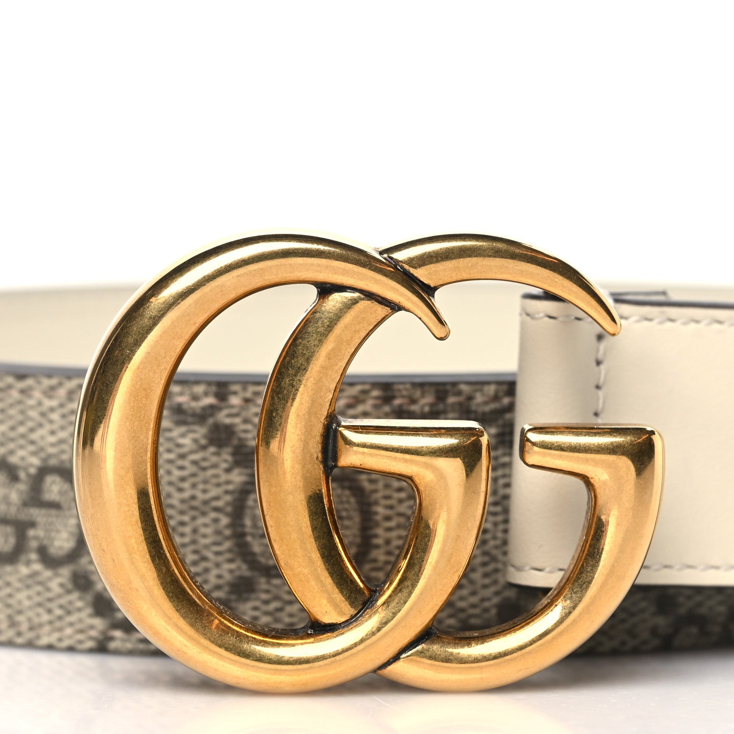 Gucci GG Supreme Monogram Matte Plutone Calfskin Double G 30mm Belt 95 38 Beige Ebony Mystic White 2 of 5