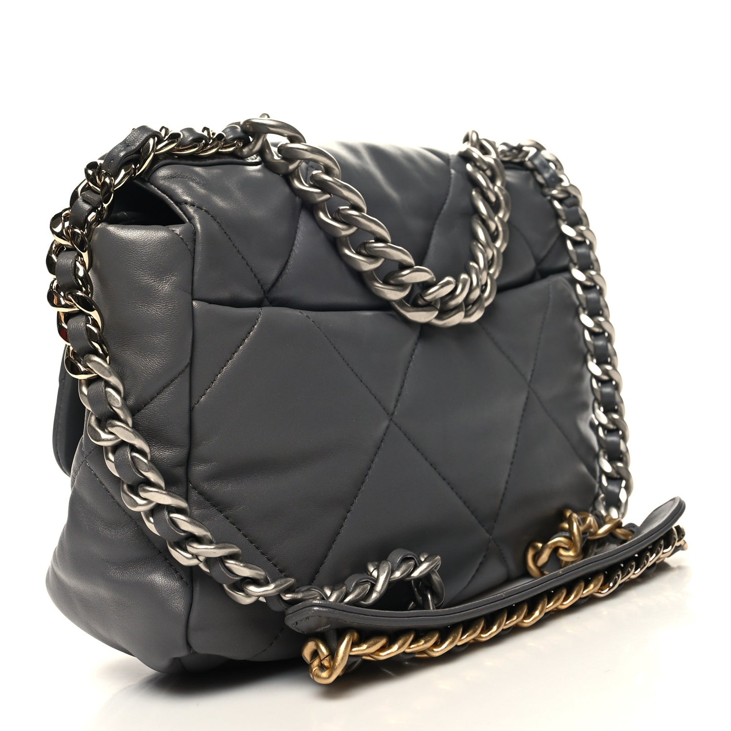 Lambskin Quilted Large Chanel 19 Flap Grey