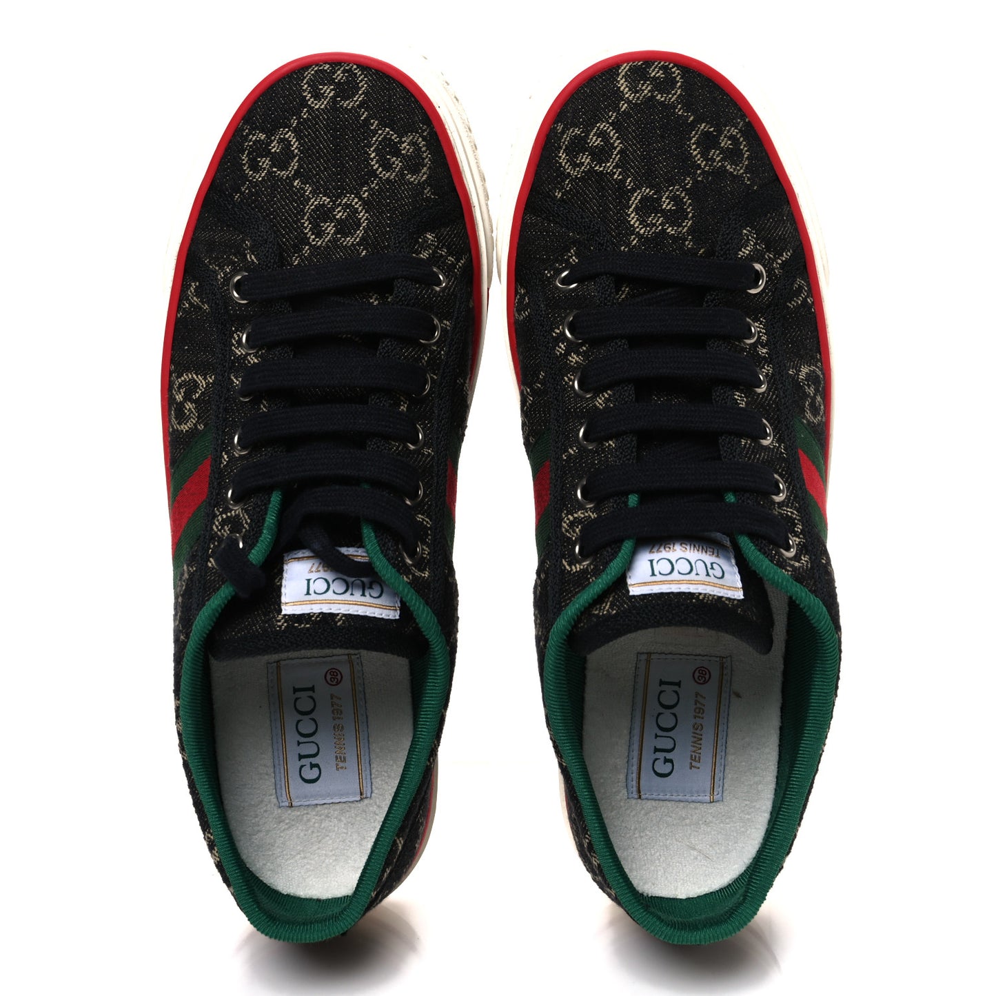 New Denim GG Monogram Web Womens 1977 Tennis Sneakers 38 Black Ivory
