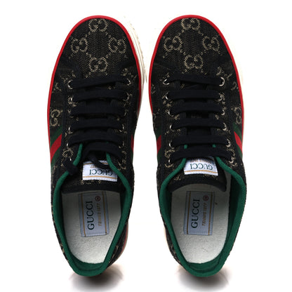 Gucci New Denim GG Monogram Web Womens 1977 Tennis Sneakers 38 Black Ivory 2 of 10