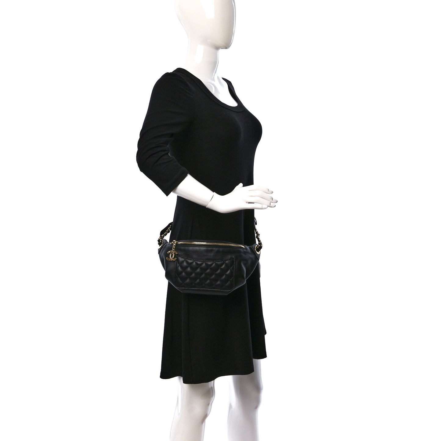 Lambskin Quilted Waist Bag Fanny Pack Black