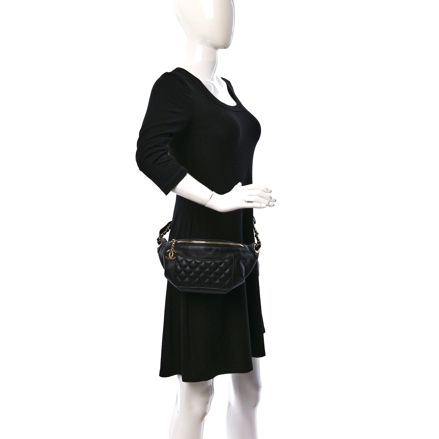 Chanel Lambskin Quilted Waist Bag Fanny Pack Black 2 of 9