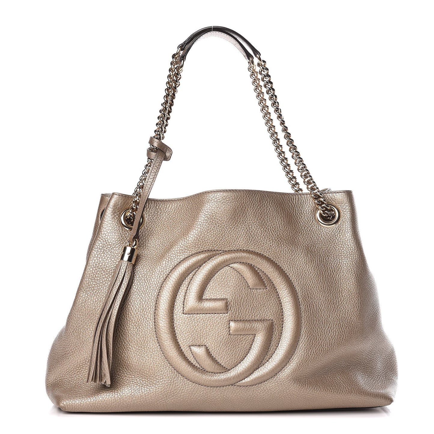 Metallic Pebbled Calfskin Medium Soho Chain Shoulder Bag Golden Beige