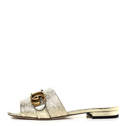 Gucci Galassia GG Marmont Flat Slide Sandals 37 Platino 1 of 8