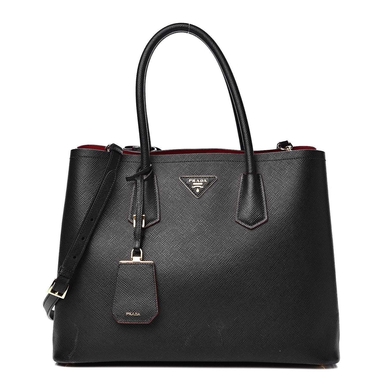 Prada Saffiano Cuir Medium Double Bag Black Fuoco 1 of 18