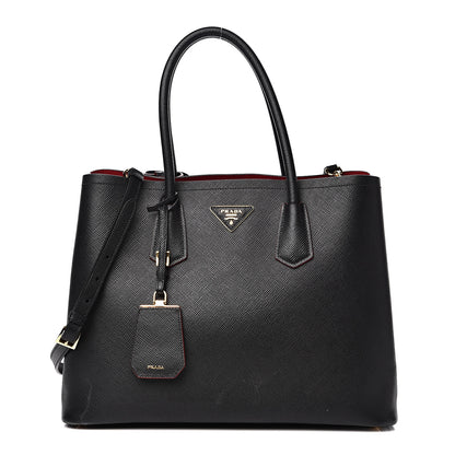 Prada Saffiano Cuir Medium Double Bag Black Fuoco 1 of 18