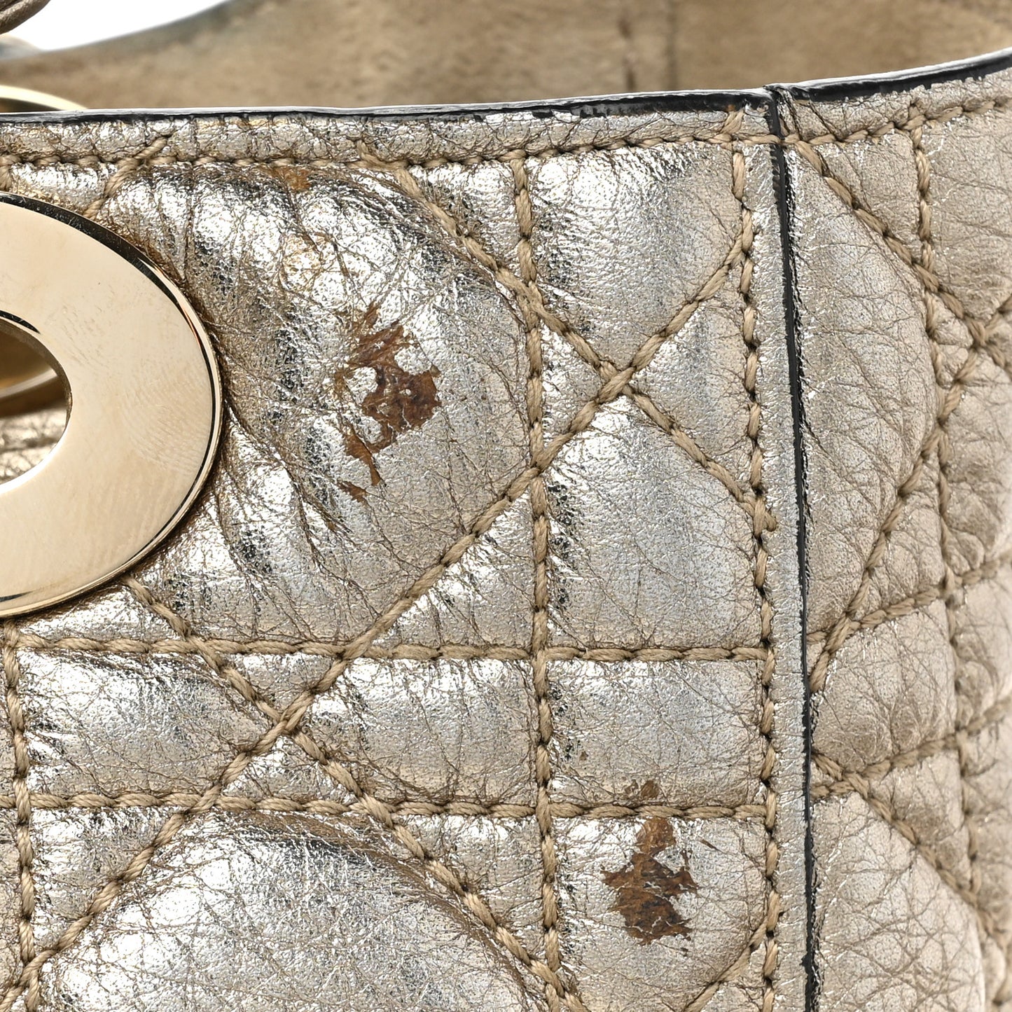 Metallic Grained Calfskin Cannage Medium Supple Lady Dior Gold