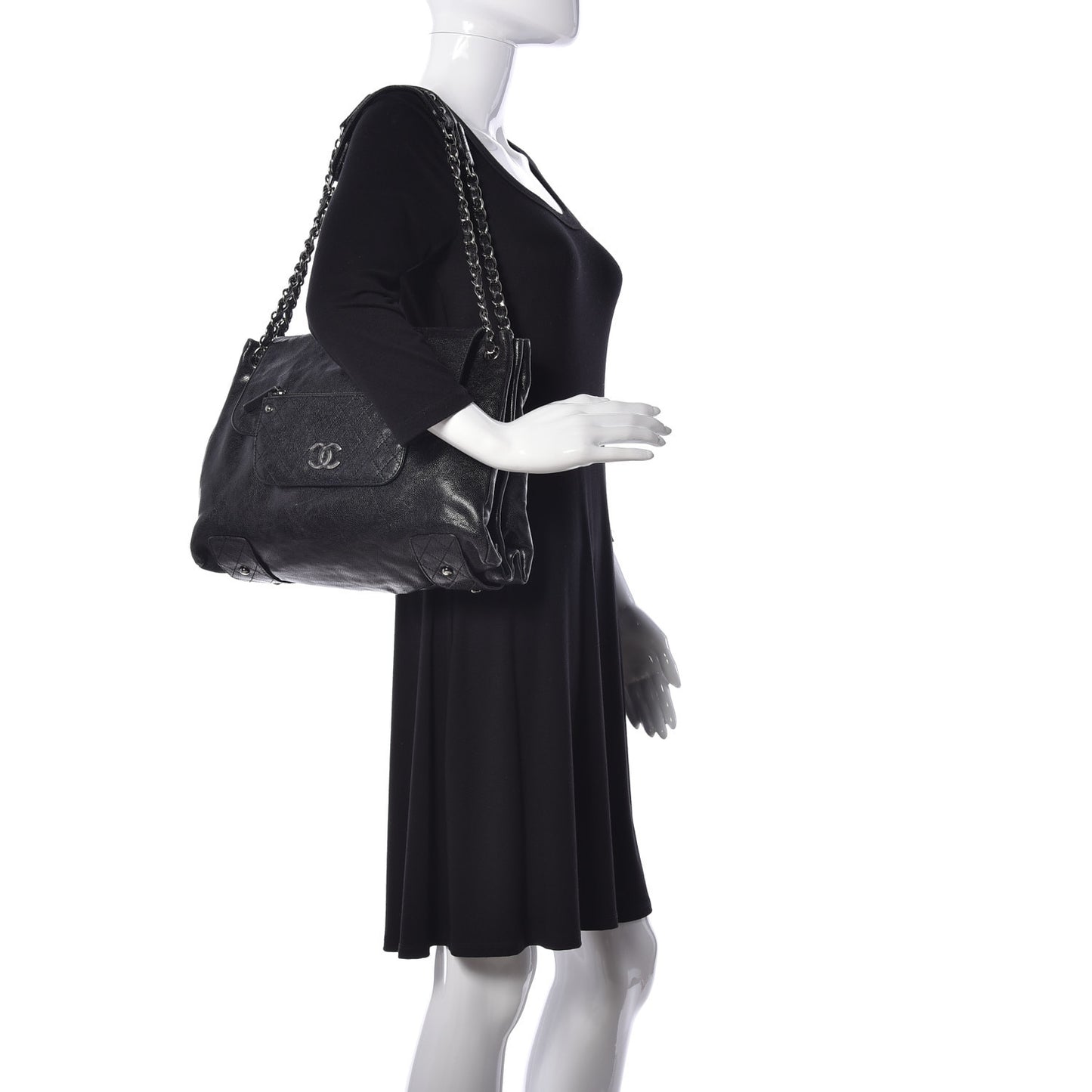 Glazed Caviar Pocket In The City Tote Black