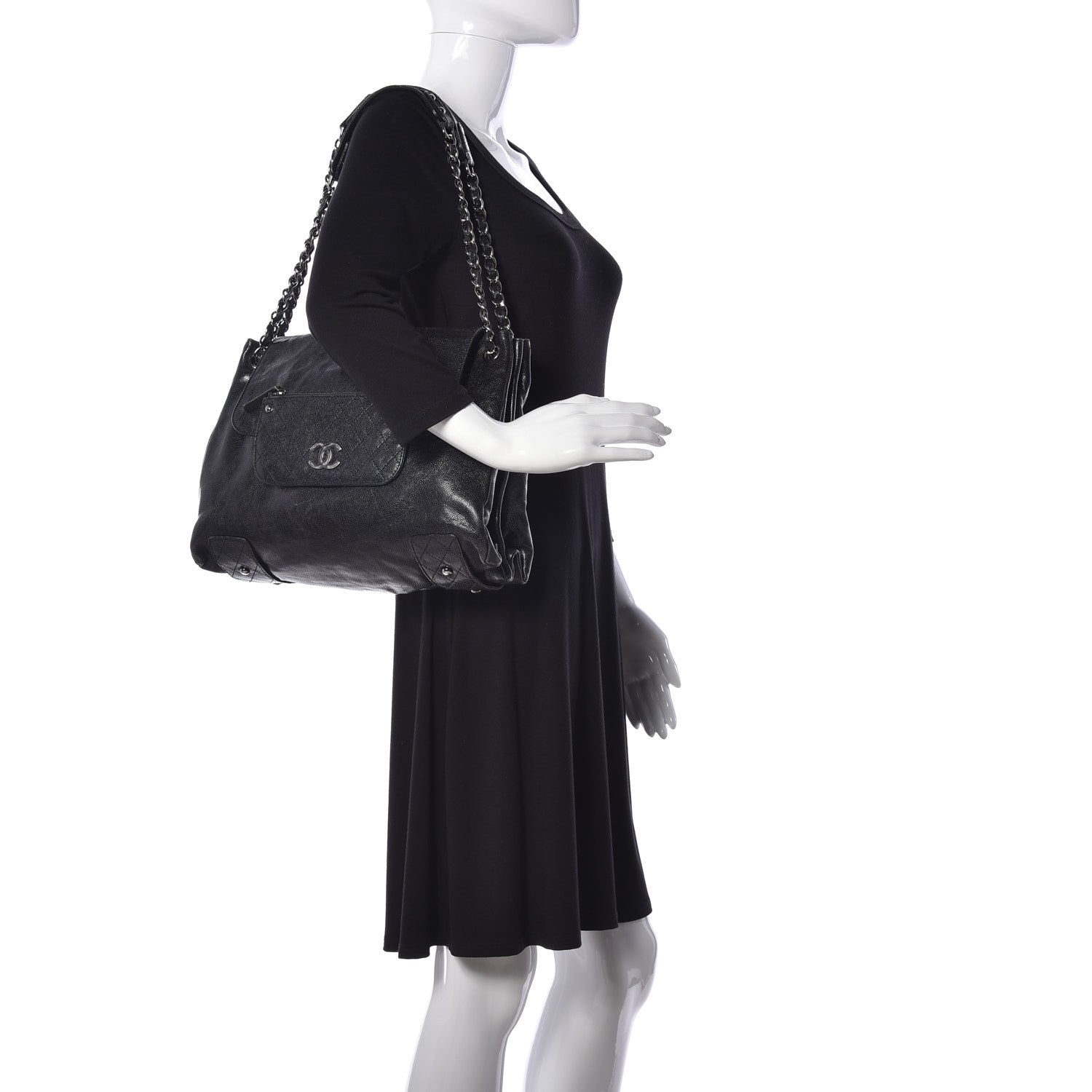 Chanel Glazed Caviar Pocket In The City Tote Black 2 of 10