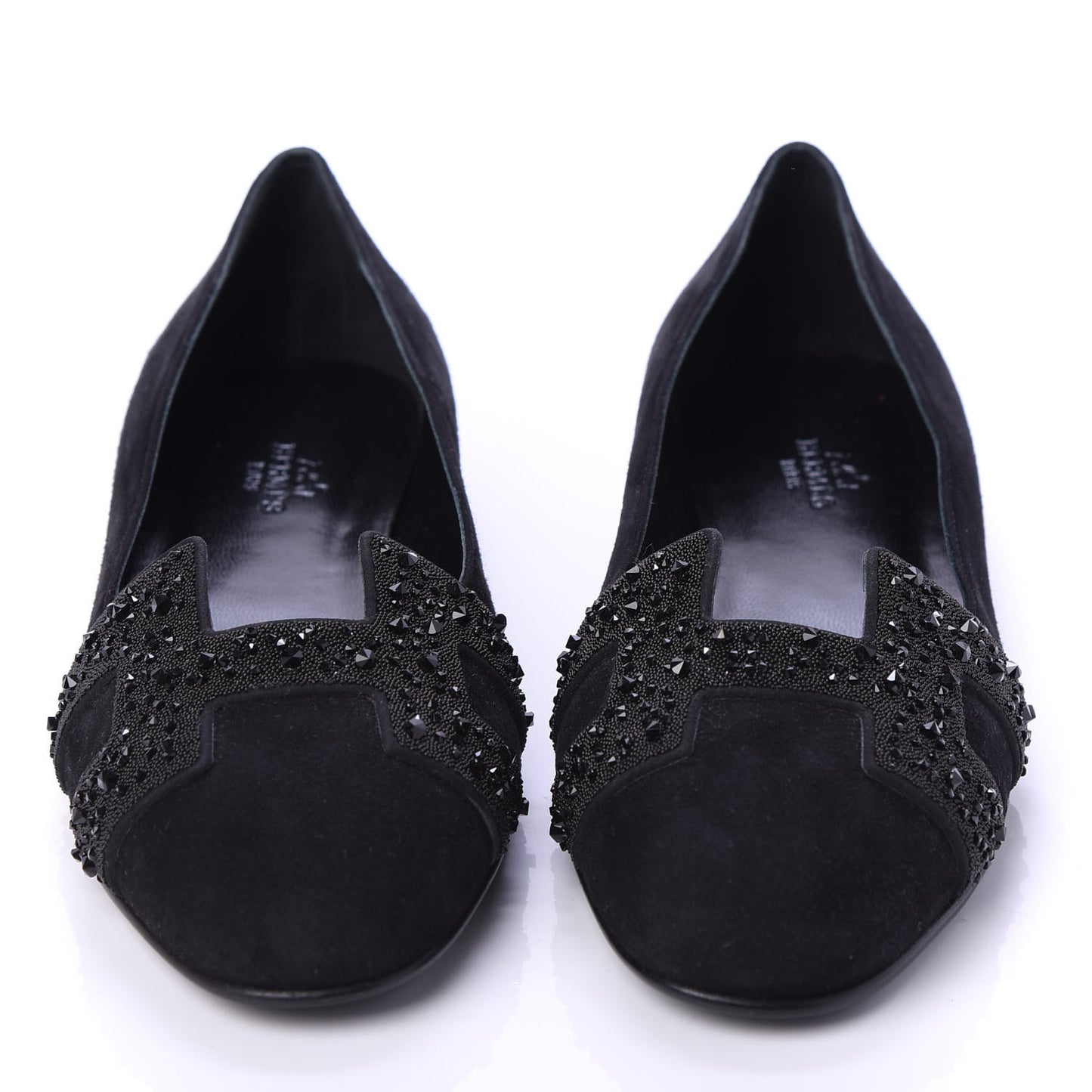 Suede Goatskin Crystal Powdered Nice Ballerina Flats 36 Black