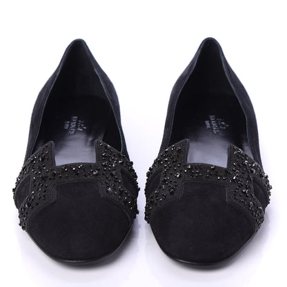 Hermes Suede Goatskin Crystal Powdered Nice Ballerina Flats 36 Black 2 of 7