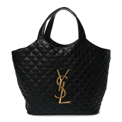 Saint Laurent Lambskin Quilted Maxi Icare Shopping Tote Black 3 of 7