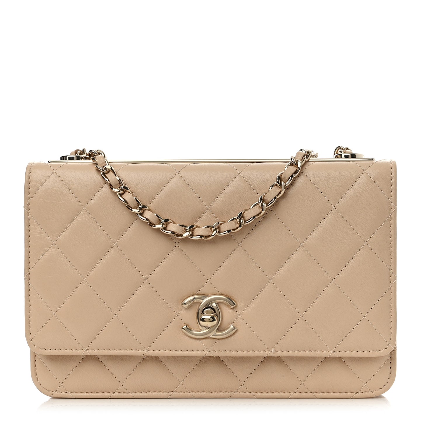 Lambskin Quilted Trendy CC Wallet On Chain WOC Beige
