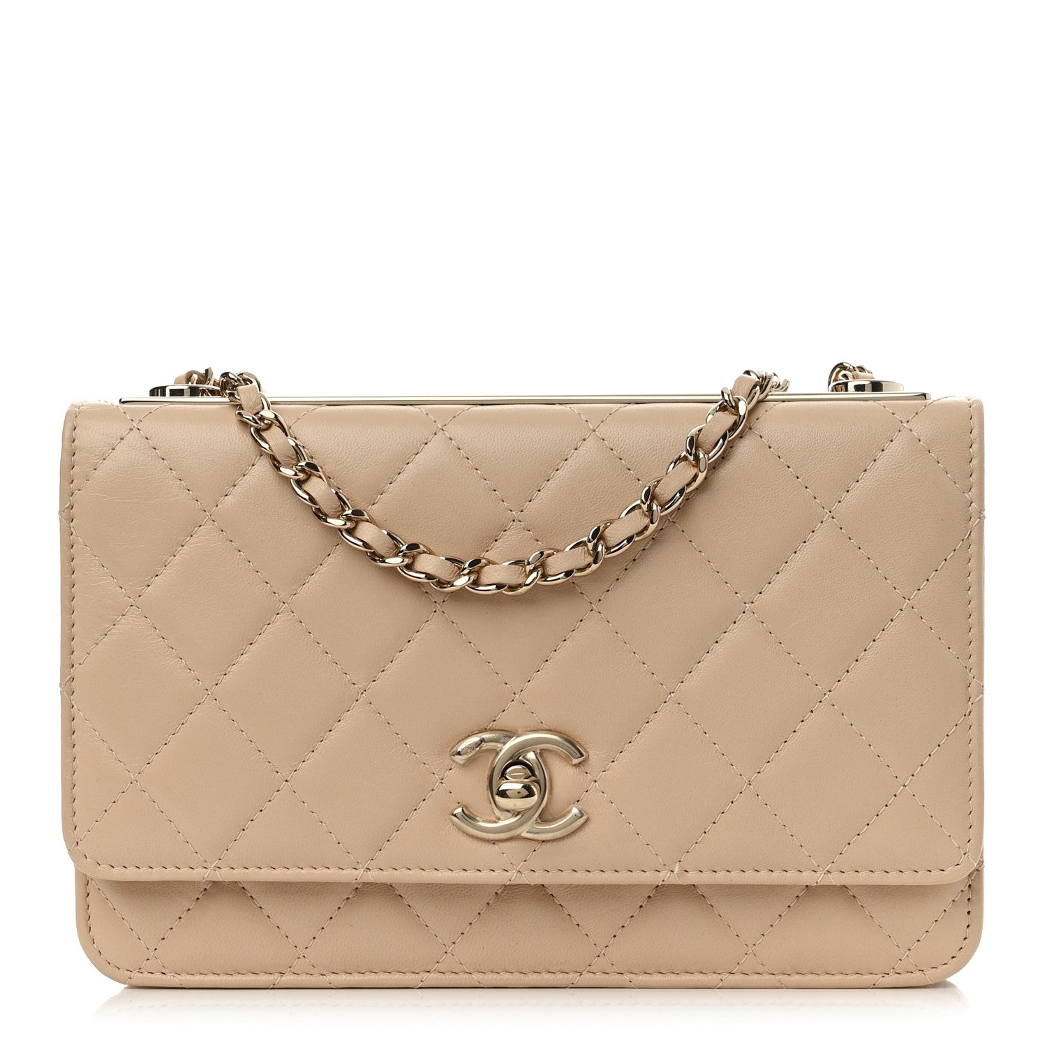 Chanel Lambskin Quilted Trendy CC Wallet On Chain WOC Beige 1 of 12