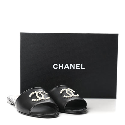 Chanel Lambskin Pearl CC Sandals 40 Black 9 of 9