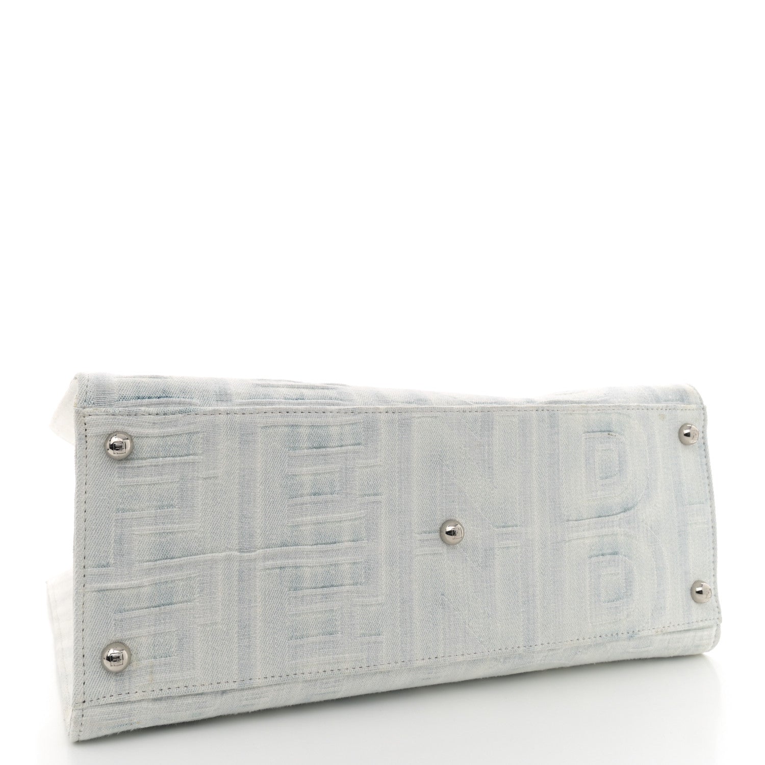 Fendi X MARC JACOBS Bleached Denim Vitello King Plexiglass Logo Medium Sunshine Shopper Tote Off White 4 of 16