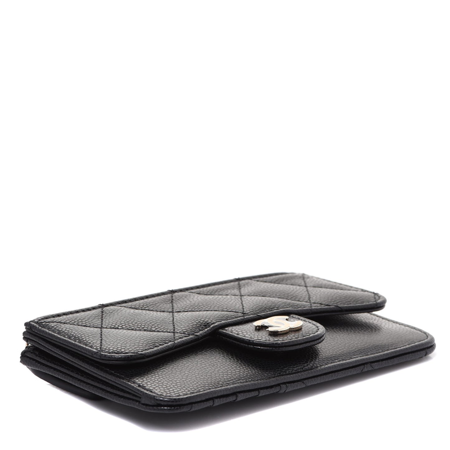 Caviar Quilted Flap Zip Card Holder Black